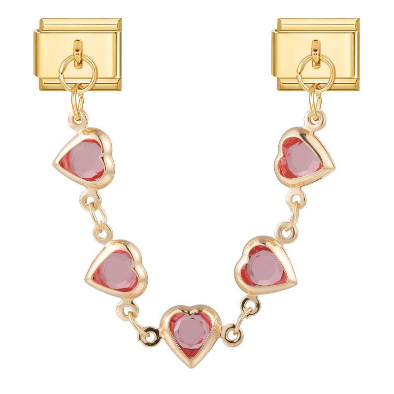 Cadena doble de corazones rosas