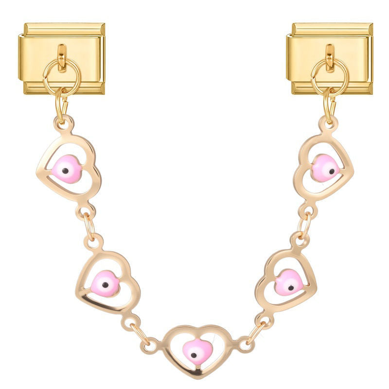 Cadena doble de corazones con ojos turcos rosas