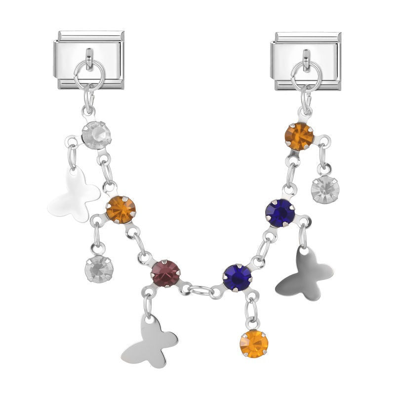 Cadena con mariposas y circonitas de colores