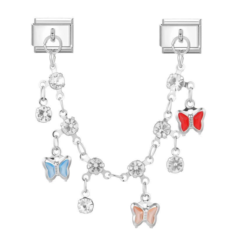 Cadena con mariposas de colores y circonitas