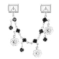 Cadena con flores plateadas y circonitas negras