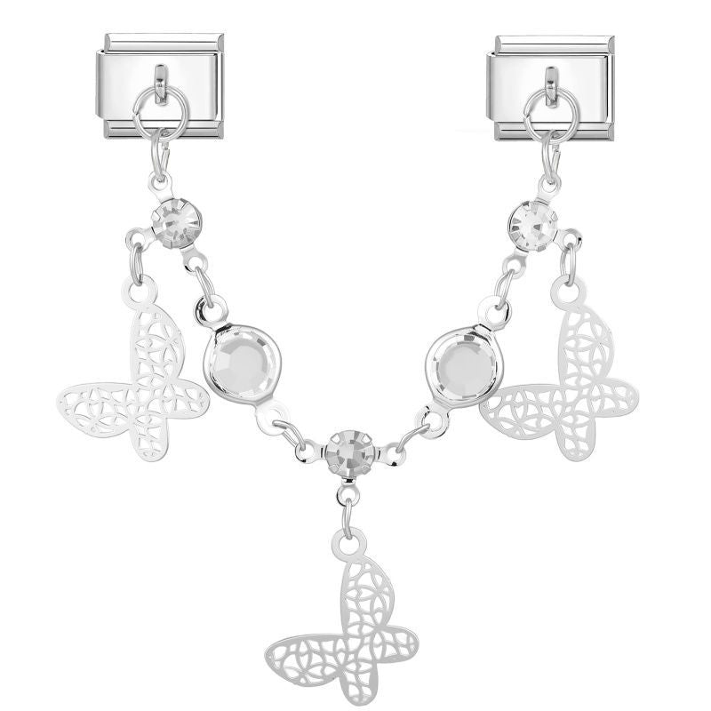 Cadena con mariposas caladas y circonitas