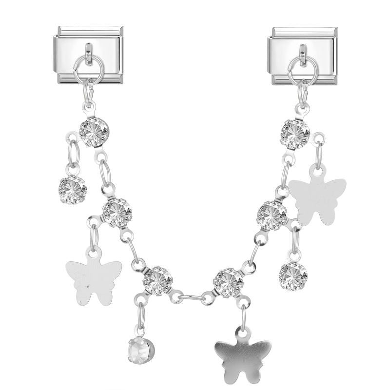 Cadena con mariposas plateadas y circonitas