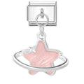 Estrella rosa con anillo colgante