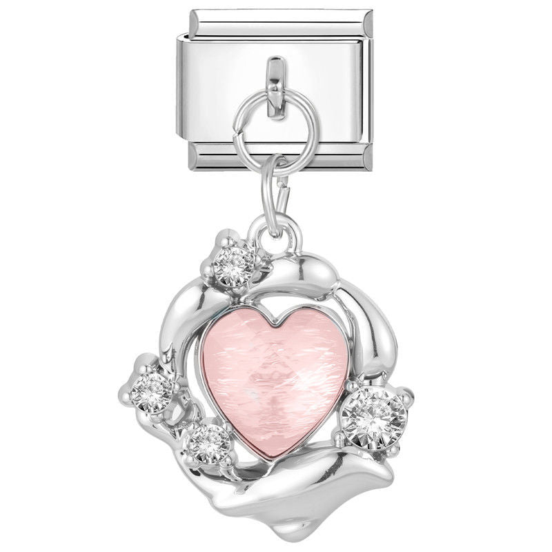 Corazón rosa con circonitas colgante