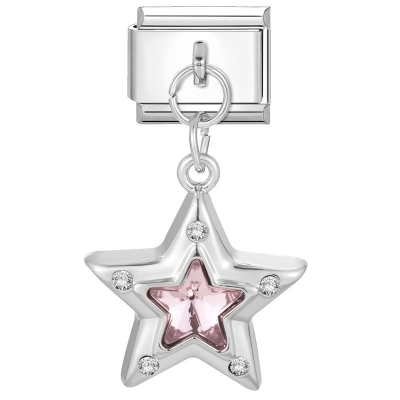 Estrella plateada con gema rosa