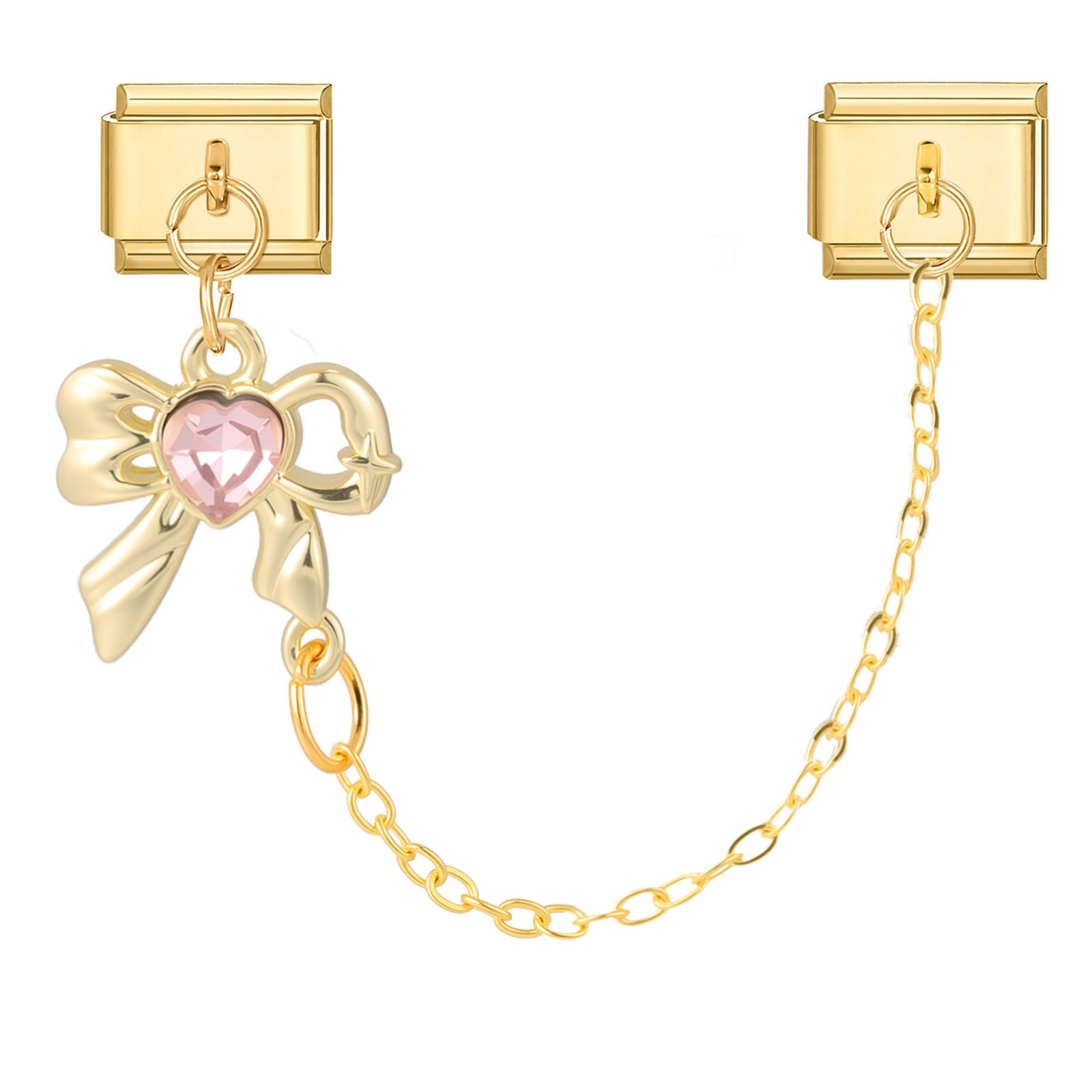 Cadena doble con lazo y circonita rosa