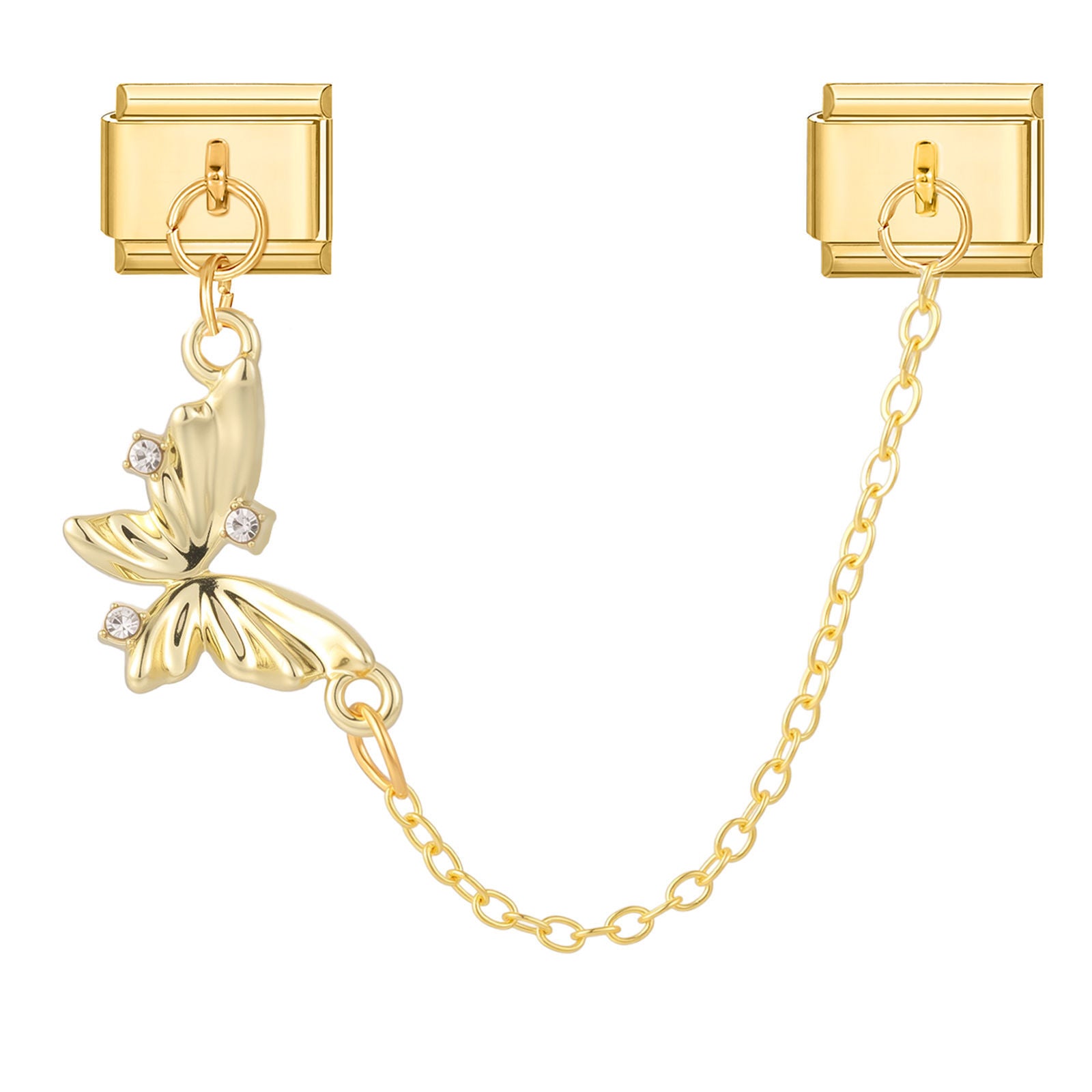 Cadena doble con mariposa dorada y circonitas
