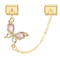 Cadena doble con mariposa de circonitas rosas