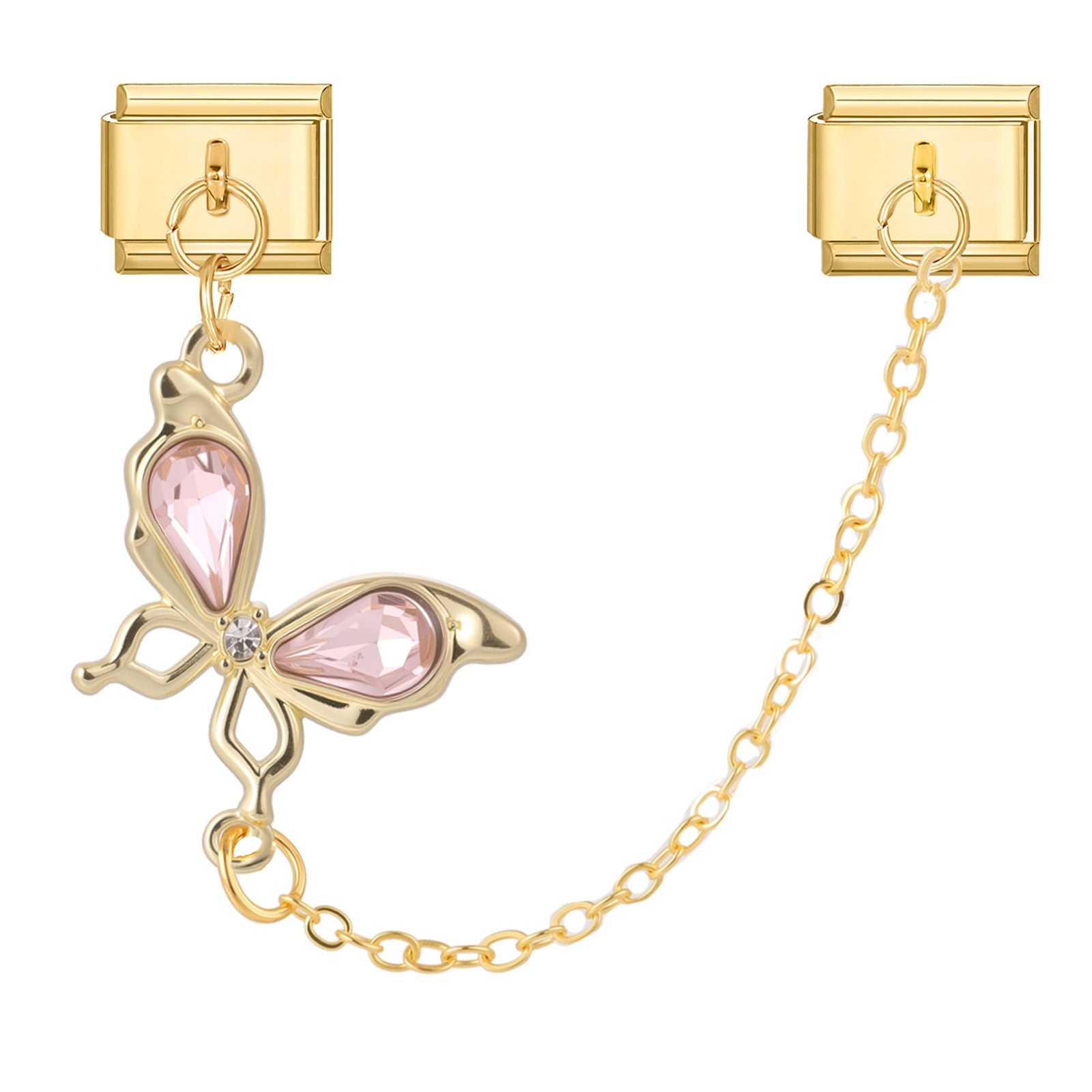 Cadena doble con mariposa de circonitas rosas