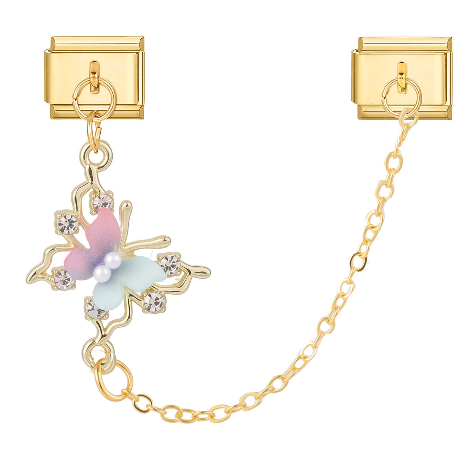 Cadena doble con mariposa pastel y perlas