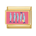 Sardinas sobre fondo rosa