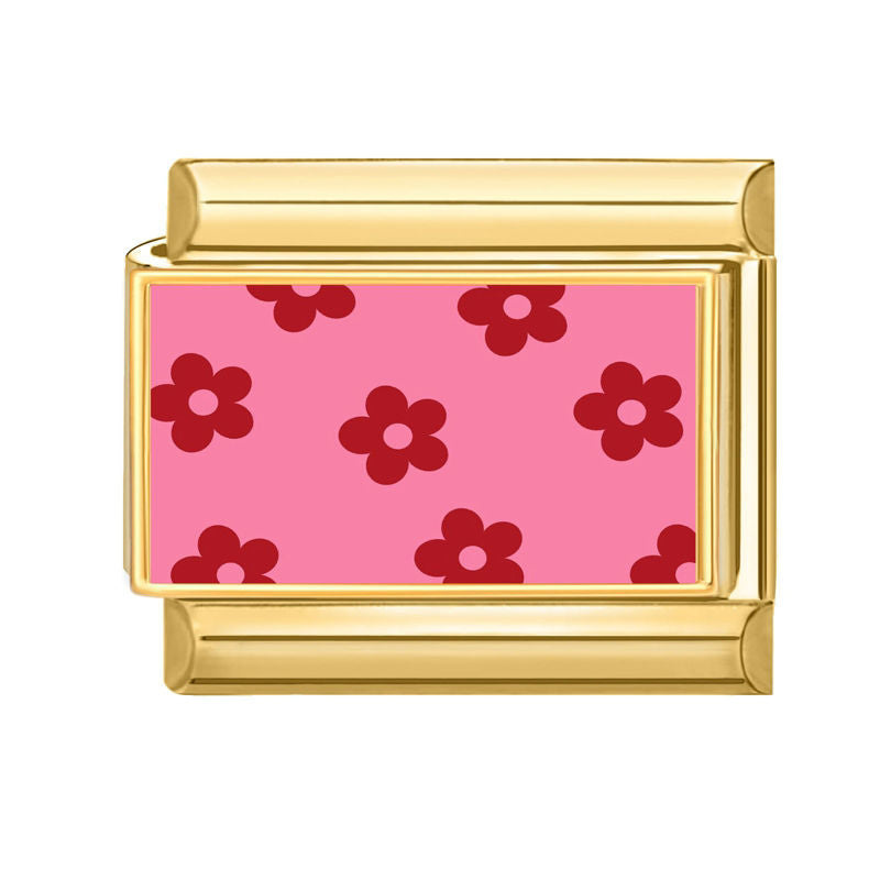 Estampado de flores rojas sobre fondo rosa