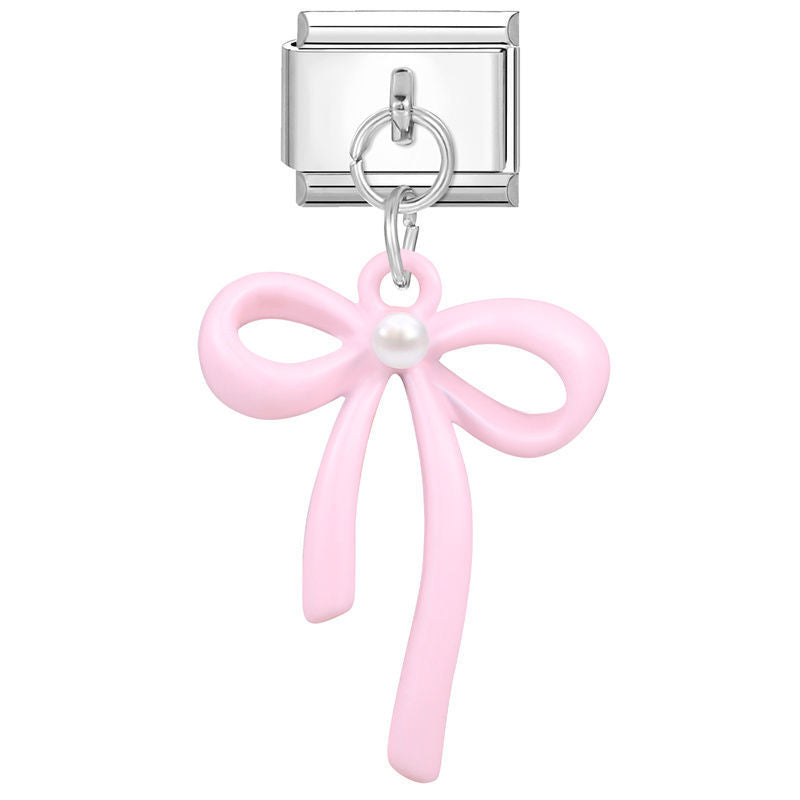 Lazo rosa con perla colgante
