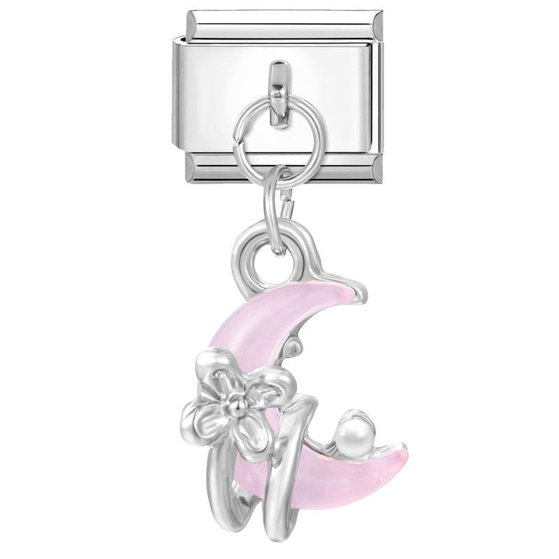 Luna rosa con flor y perla