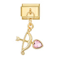 Arco y flecha de cupido dorado con corazón rosa