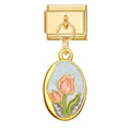 Medallón ovalado con tulipanes rosas