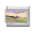 Paisaje con colinas y flores