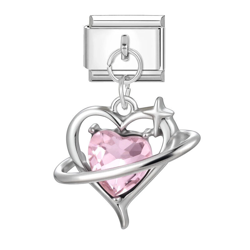 Corazón rosa con anillo orbital y estrella