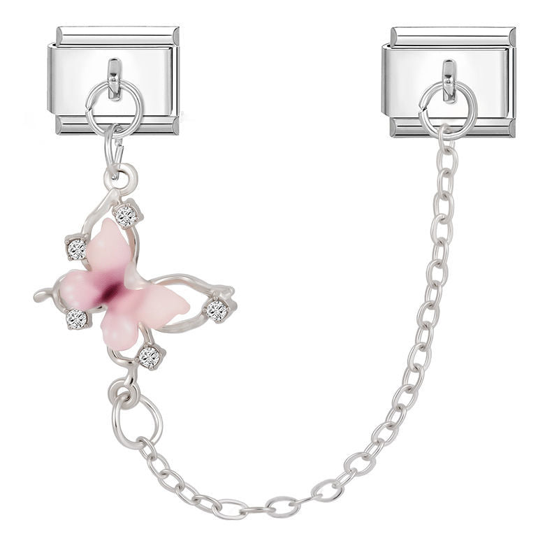 Mariposa rosa con circonitas y cadena