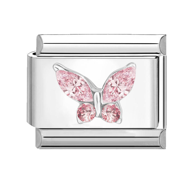 Eslabón con mariposa de circonitas rosas
