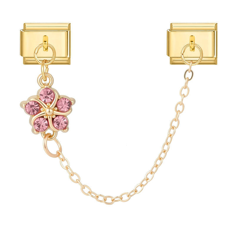 Cadena doble con flor de circonitas rosas