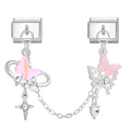 Mariposas rosas con anillo orbital y cadena