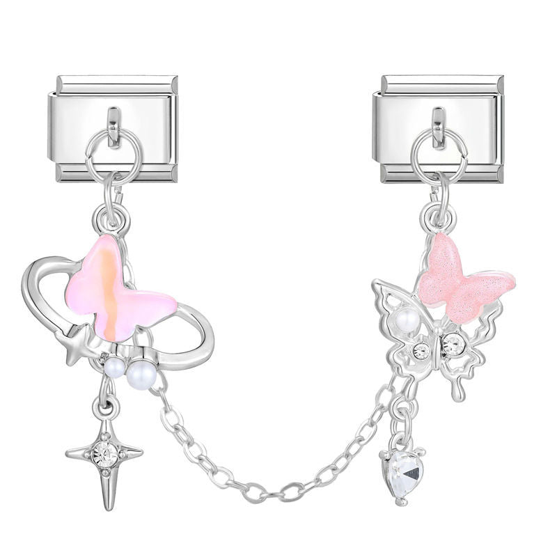Mariposas rosas con anillo orbital y cadena