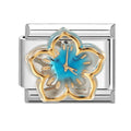 Eslabón con flor reloj azul y dorada
