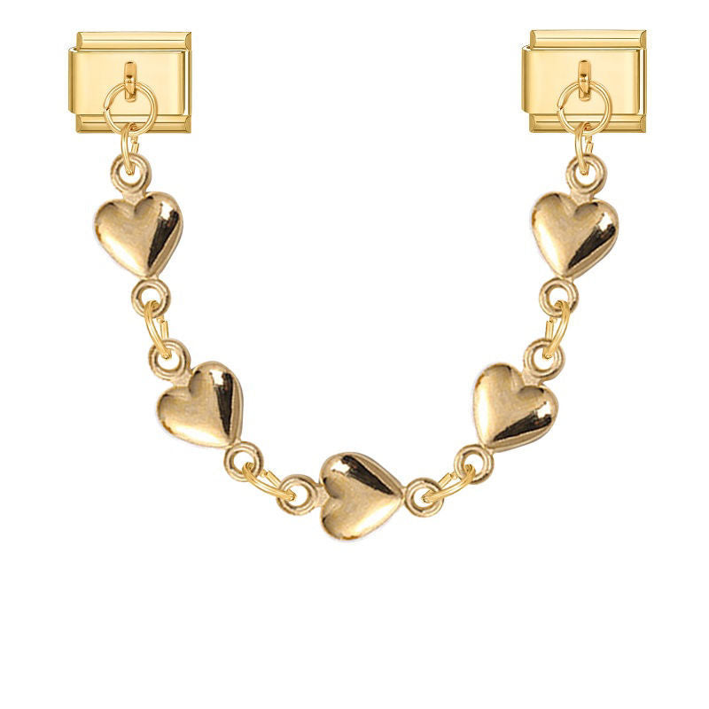 Cadena doble de corazones dorados