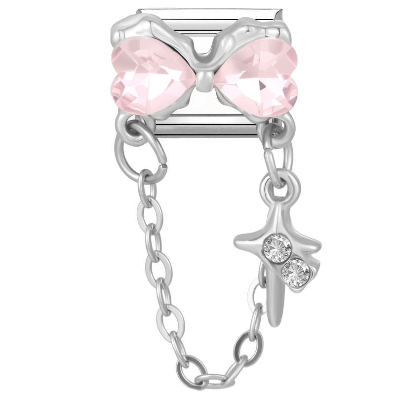 Lazo rosa con cadena y estrella colgante