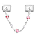 Cadena con corazones rosas y perlas