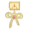 Lazo dorado con perlitas y piedra rosa