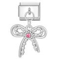 Lazo plateado con circonita rosa colgante