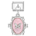 Óvalo rosa con mariposa colgante