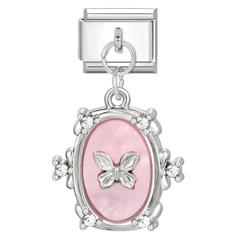 Óvalo rosa con mariposa colgante