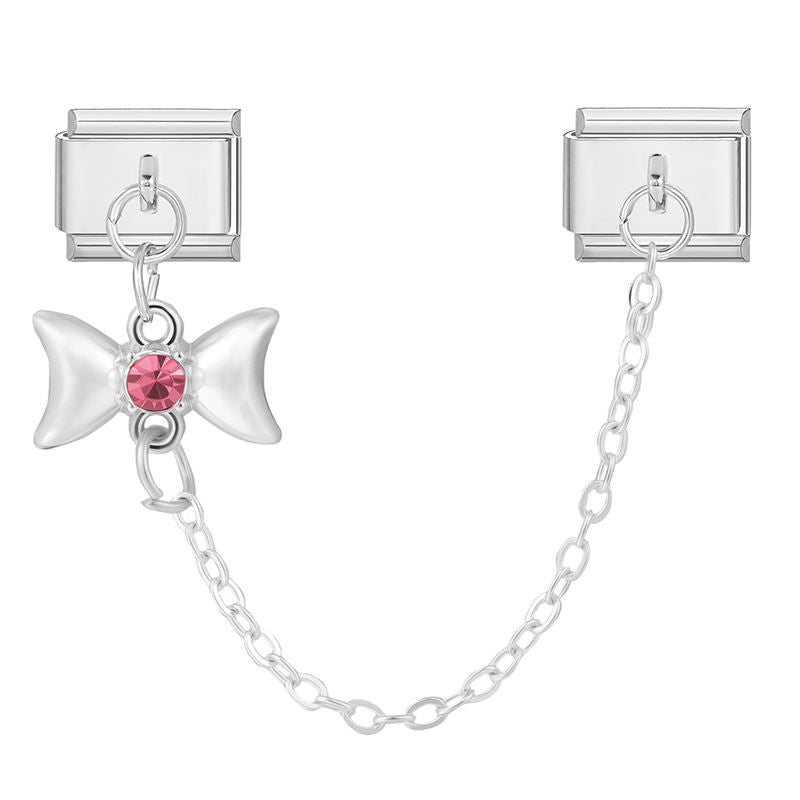 Lazo blanco con circonita rosa y cadena