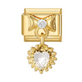 Lazo dorado con circonita y corazón de cristal colgante
