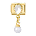 Piedra blanca en forma de gota con perla colgante