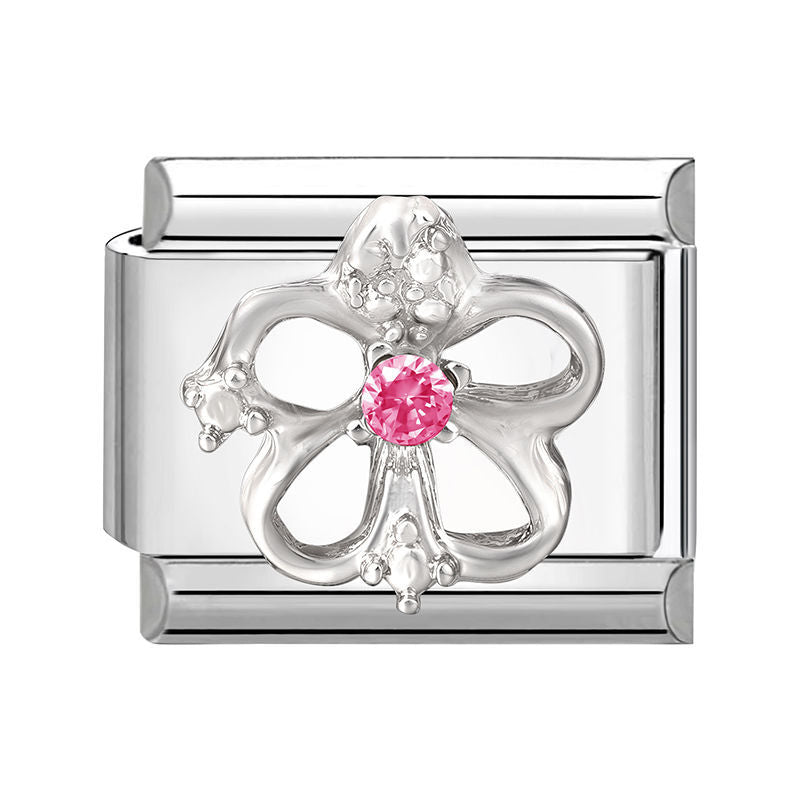 Eslabón con flor calada y circonita rosa