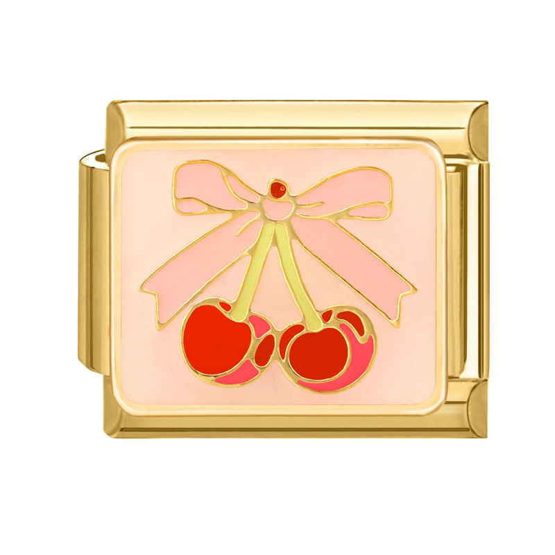Cerezas con lazo rosa