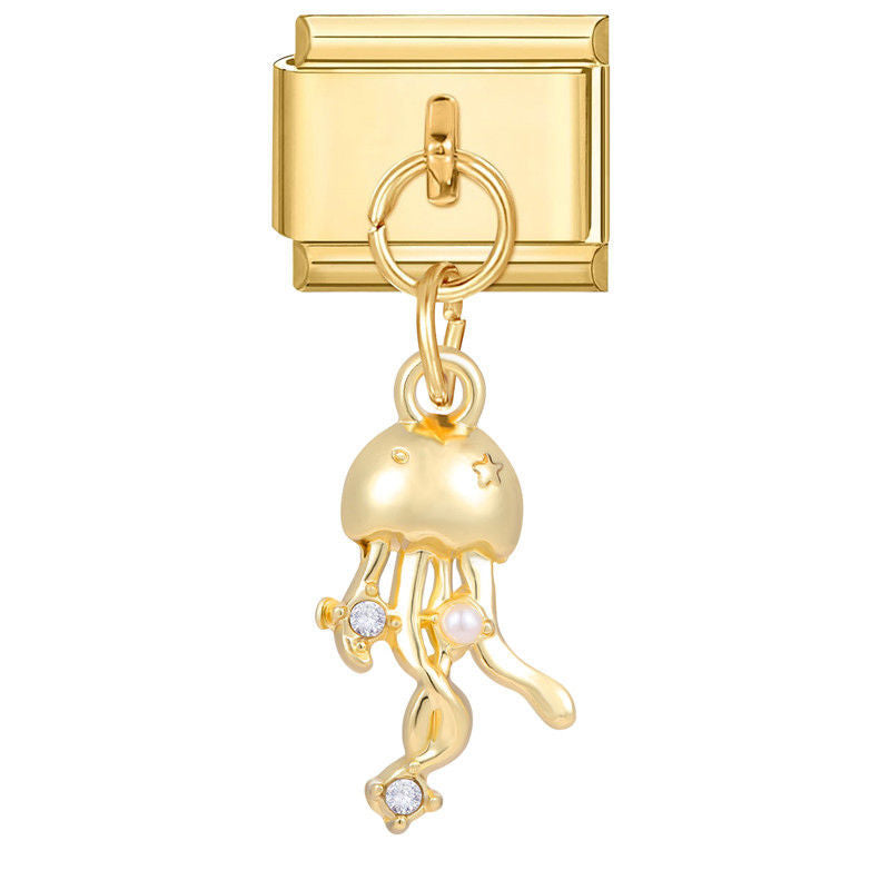 Colgante medusa dorada con perlas y circonitas