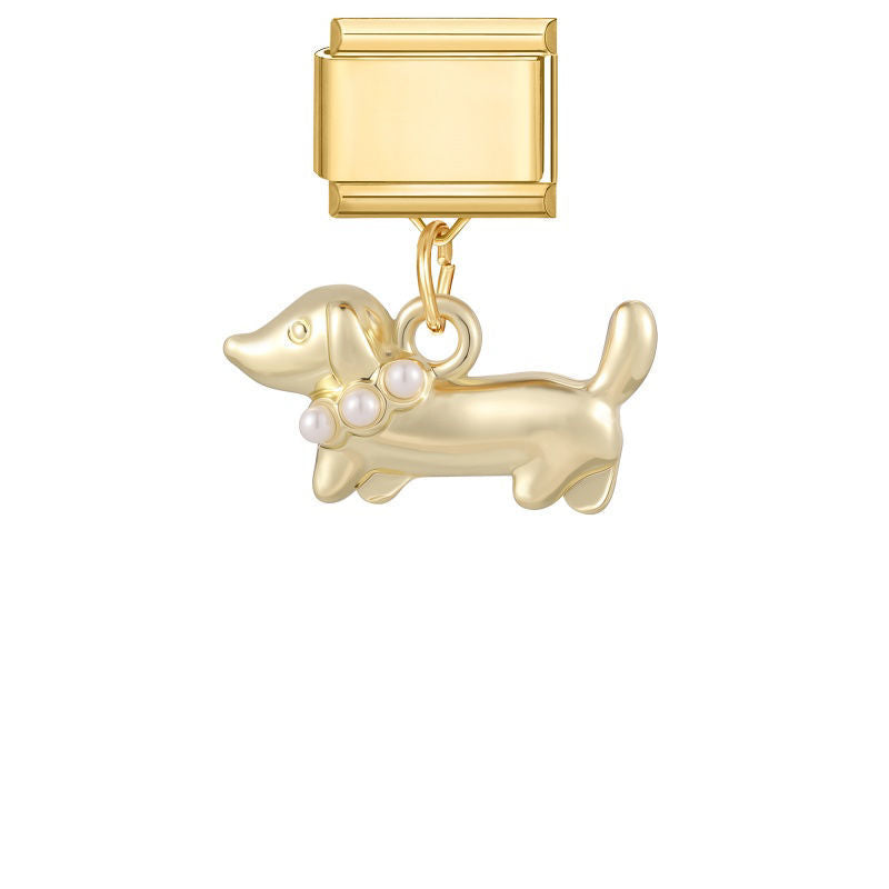 Colgante perro salchicha dorado con perlas